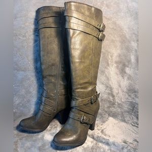 JustFab Green Knee High Boots with Buckles